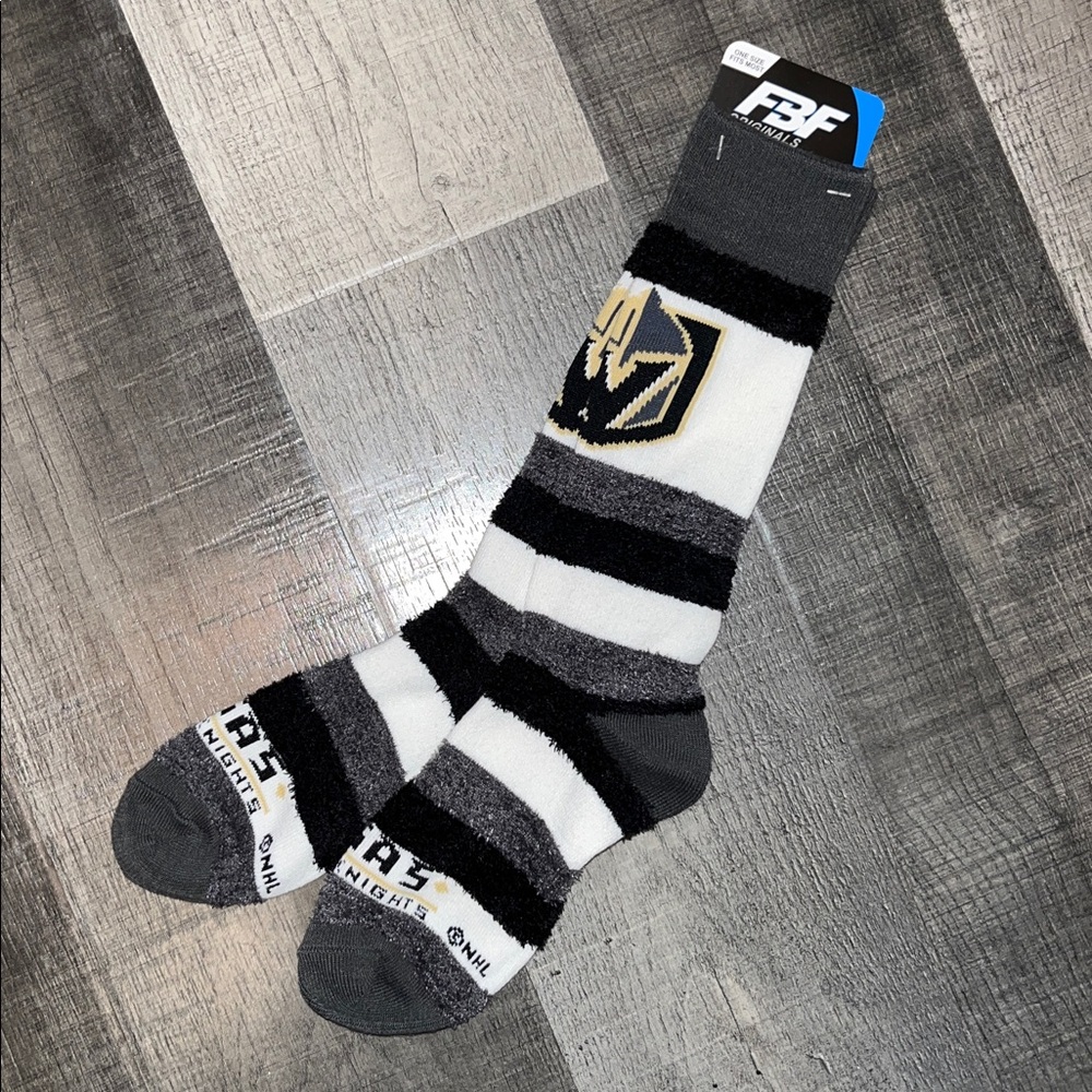 Vegas Golden Knights NHL Hockey Cozy Fuzzy Pro Stripe Crew Socks Womens OS